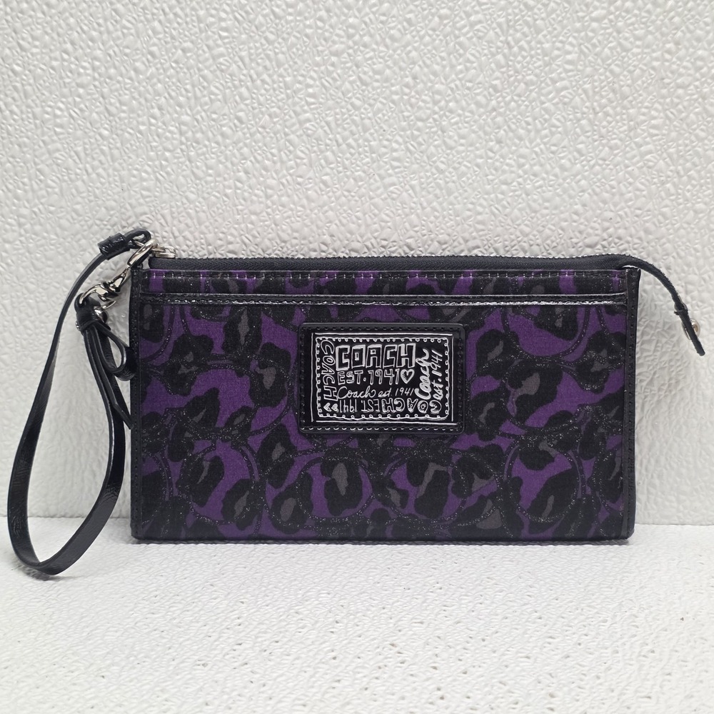 Coach Daisy Poppy Violet Ocelot Leopard Zip Around Wallet Clutch Wristlet